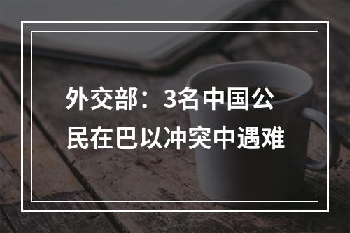 外交部：3名中国公民在巴以冲突中遇难
