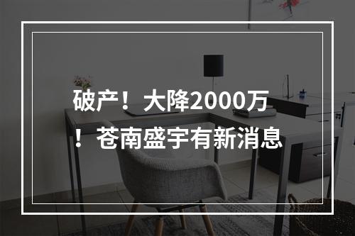 破产！大降2000万！苍南盛宇有新消息