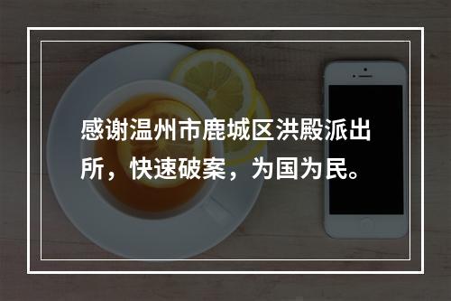 感谢温州市鹿城区洪殿派出所，快速破案，为国为民。