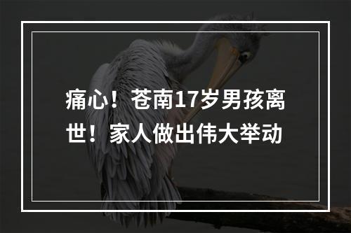 痛心！苍南17岁男孩离世！家人做出伟大举动