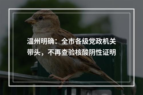 温州明确：全市各级党政机关带头，不再查验核酸阴性证明