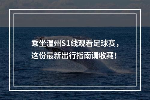 乘坐温州S1线观看足球赛，这份最新出行指南请收藏！