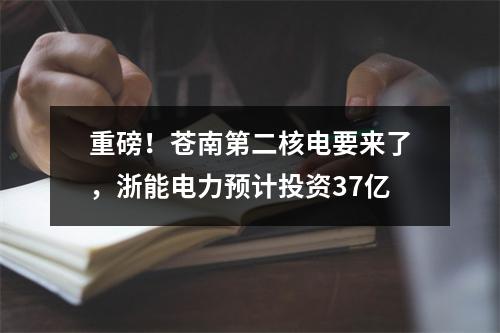 重磅！苍南第二核电要来了，浙能电力预计投资37亿