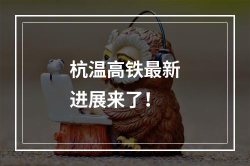 杭温高铁最新进展来了！
