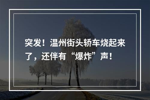 突发！温州街头轿车烧起来了，还伴有“爆炸”声！