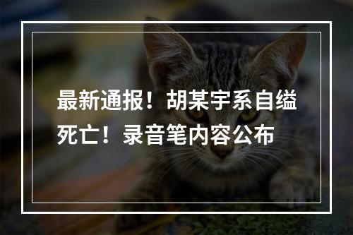 最新通报！胡某宇系自缢死亡！录音笔内容公布
