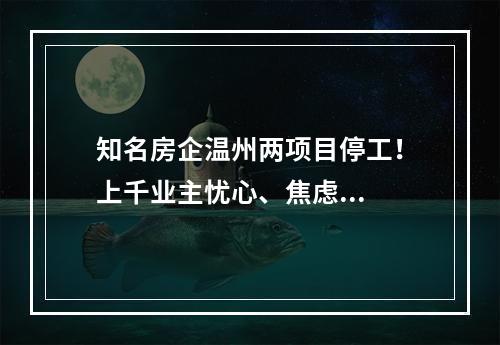 知名房企温州两项目停工！上千业主忧心、焦虑...