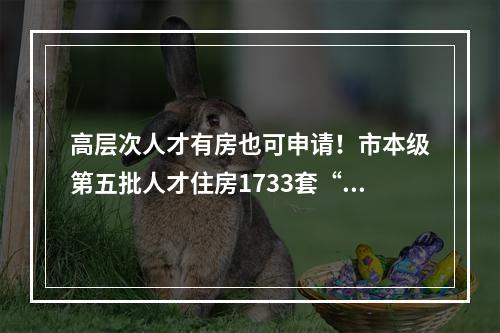高层次人才有房也可申请！市本级第五批人才住房1733套“上线”