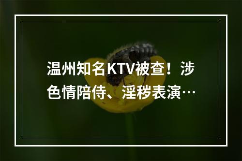 温州知名KTV被查！涉色情陪侍、淫秽表演…