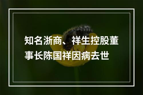 知名浙商、祥生控股董事长陈国祥因病去世