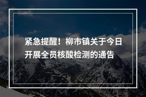 紧急提醒！柳市镇关于今日开展全员核酸检测的通告