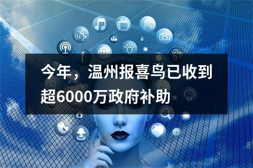 今年，温州报喜鸟已收到超6000万政府补助