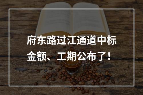 府东路过江通道中标金额、工期公布了！
