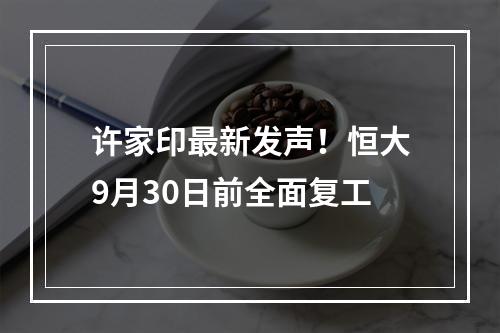 许家印最新发声！恒大9月30日前全面复工