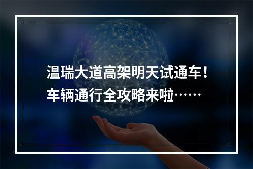 温瑞大道高架明天试通车！车辆通行全攻略来啦……