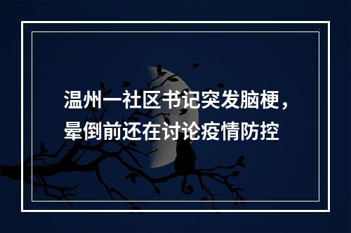 温州一社区书记突发脑梗，晕倒前还在讨论疫情防控