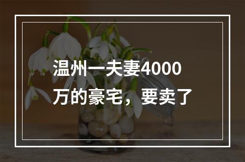 温州一夫妻4000万的豪宅，要卖了
