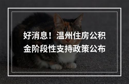 好消息！温州住房公积金阶段性支持政策公布