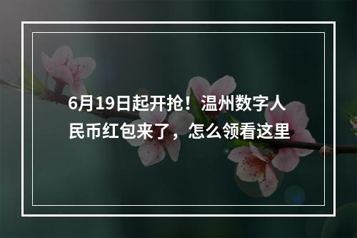 6月19日起开抢！温州数字人民币红包来了，怎么领看这里
