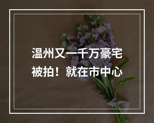 温州又一千万豪宅被拍！就在市中心