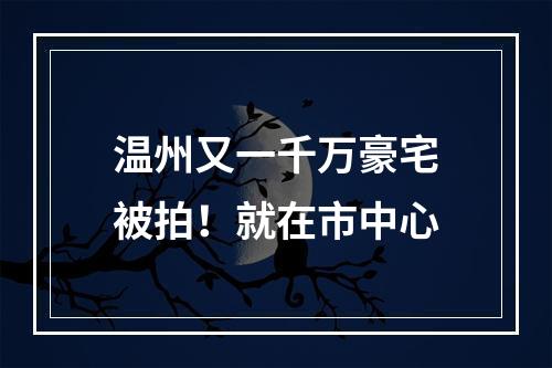温州又一千万豪宅被拍！就在市中心