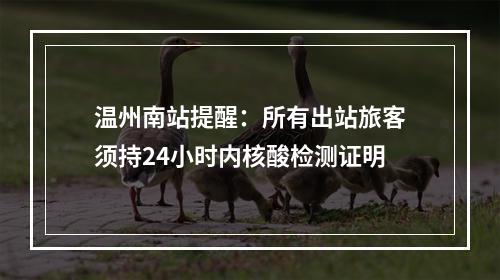 温州南站提醒：所有出站旅客须持24小时内核酸检测证明