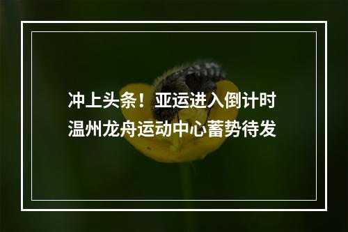 冲上头条！亚运进入倒计时 温州龙舟运动中心蓄势待发