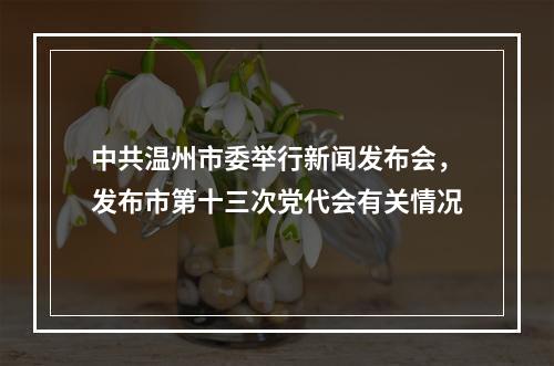 中共温州市委举行新闻发布会，发布市第十三次党代会有关情况
