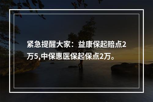紧急提醒大家：益康保起赔点2万5,中保惠医保起保点2万。