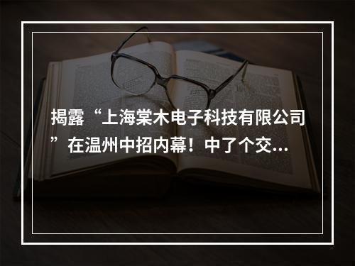 揭露“上海棠木电子科技有限公司”在温州中招内幕！中了个交运集团城东的招标