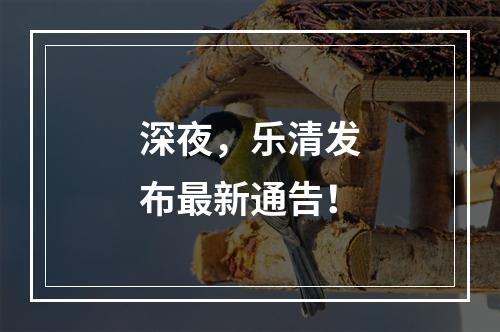 深夜，乐清发布最新通告！
