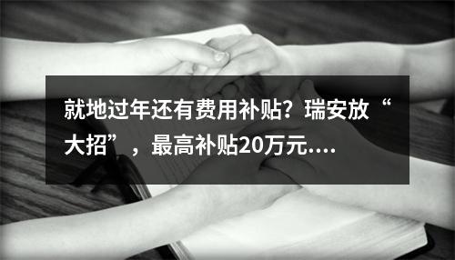 就地过年还有费用补贴？瑞安放“大招”，最高补贴20万元......