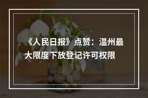 《人民日报》点赞：温州最大限度下放登记许可权限