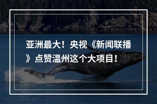 亚洲最大！央视《新闻联播》点赞温州这个大项目！