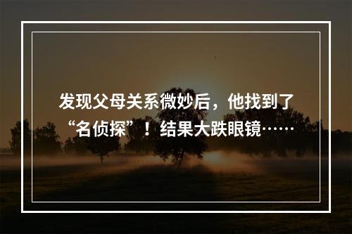 发现父母关系微妙后，他找到了“名侦探”！结果大跌眼镜……