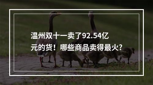 温州双十一卖了92.54亿元的货！哪些商品卖得最火?