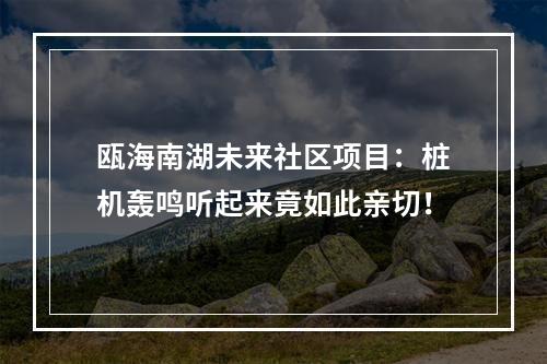 瓯海南湖未来社区项目：桩机轰鸣听起来竟如此亲切！