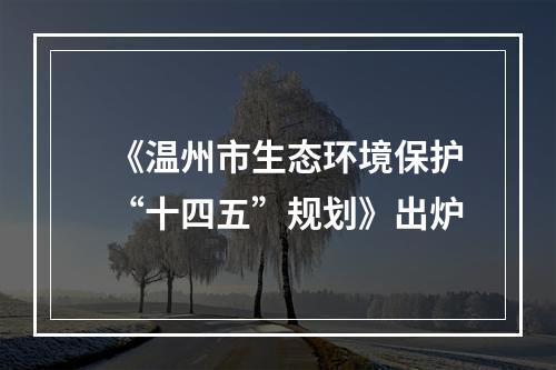 《温州市生态环境保护“十四五”规划》出炉