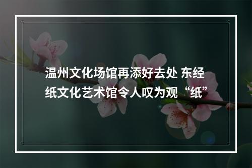 温州文化场馆再添好去处 东经纸文化艺术馆令人叹为观“纸”