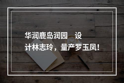 华润鹿岛润园    设计林志玲，量产罗玉凤！