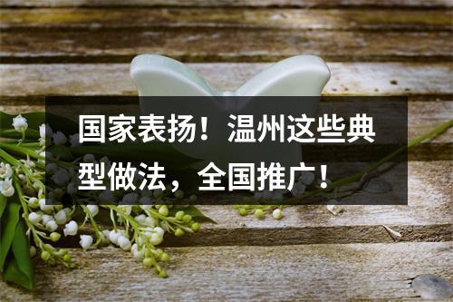 国家表扬！温州这些典型做法，全国推广！