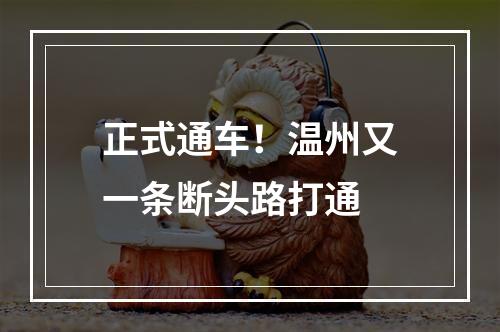 正式通车！温州又一条断头路打通