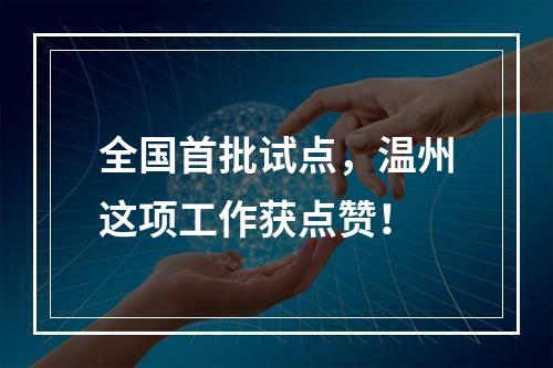 全国首批试点，温州这项工作获点赞！