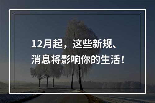 12月起，这些新规、消息将影响你的生活！