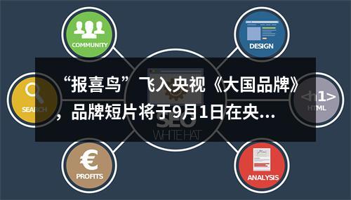 “报喜鸟”飞入央视《大国品牌》，品牌短片将于9月1日在央视1套节目率先播出