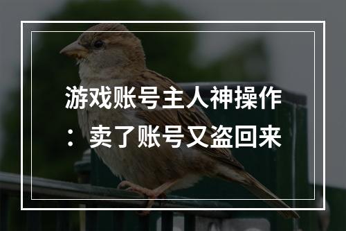 游戏账号主人神操作：卖了账号又盗回来