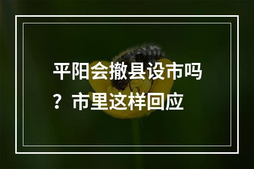 平阳会撤县设市吗？市里这样回应