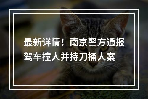 最新详情！南京警方通报驾车撞人并持刀捅人案