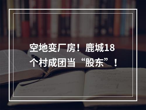 空地变厂房！鹿城18个村成团当“股东”！