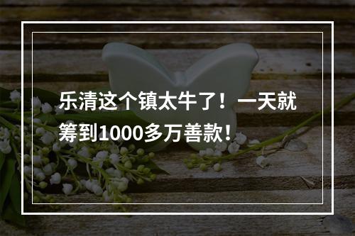 乐清这个镇太牛了！一天就筹到1000多万善款！